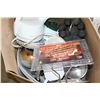 Image 2 : LARGE BOX OF KETTLES BOWLS PLATES AND SPICE RACK
