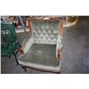 Image 1 : VINTAGE GREEN BUTTONBACK WOOD FRAMED WING BACK CHAIR