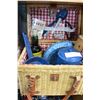 Image 3 : WICKER PICNIC BASKET WITH ENAMEL WARE AND CONTENTS