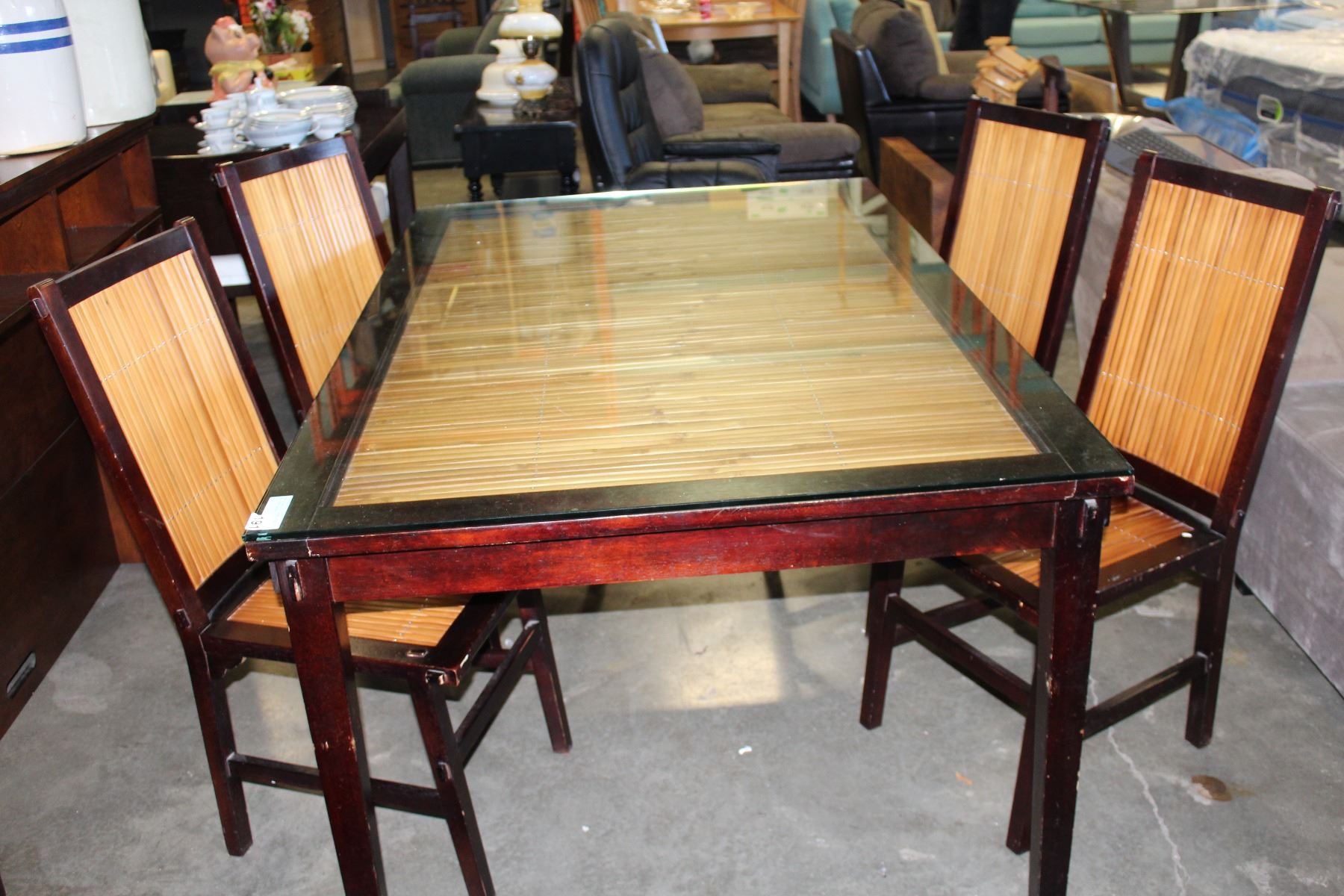 Pier 1 Imports Modern Glass Top Rattan Dining Table And Four Chairs