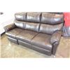 Image 1 : NEW FLOOR MODEL BROWN LEATHER SEARS HOME DOUBLE POWER RECLINING SOFA SMALL TEAR ON CORNER RETAIL $17