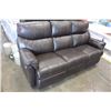Image 2 : NEW FLOOR MODEL BROWN LEATHER SEARS HOME DOUBLE POWER RECLINING SOFA SMALL TEAR ON CORNER RETAIL $17