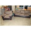 Image 1 : BROWN MICROFIBRE SOFA AND CHAIR