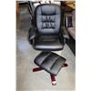 Image 1 : BLACK LEATHER RECLINING CHAIR AND FOOTSTOOL