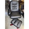 Image 3 : BLACK LEATHER RECLINING CHAIR AND FOOTSTOOL