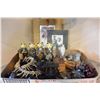 Image 1 : TRAY OF VARIOUS COLLECTIBLE FIGURES AND TWO NATIVE PICTURES