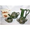 Image 1 : GREEN AND SILVER OVERLAY TEASET AND PITCHER