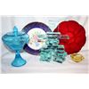 Image 1 : LOT OF VINTAGE COLORED GLASSWARE AND HEAVY GLASS OLYMPIC SYMBOL
