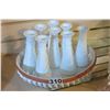 Image 1 : ITALIAN POTTERY OPEN LACE CENTRE BOWL AND 8 MILK GLASS VASES