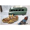 Image 1 : THREE TIN VEHICLES SURF VAN BOAT AND MOTORCYCLE