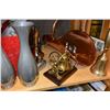 Image 3 : SHELF LOT OF BRASS BELLS AND COPPER COAL HOD AND PEWTER WARES