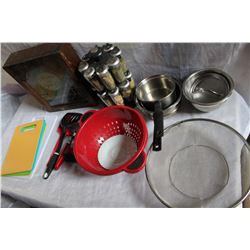 LARGE BOX OF COOKING SUPPLIES POTS AND PANS