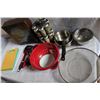 Image 1 : LARGE BOX OF COOKING SUPPLIES POTS AND PANS