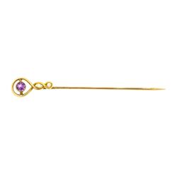 0.25 ctw Amethyst and Seed Pearl Stick Pin - 10KT Yellow Gold
