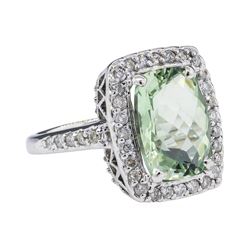 6.20 ctw Greened Amethyst and Diamond Ring - 14KT White Gold