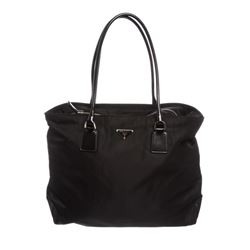 Prada Black Nylon Leather Trim Double Handle Tote Bag