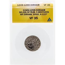 1249-1259 Dirham Seljug of Rum 3 Brothers Coin ANACS VF35
