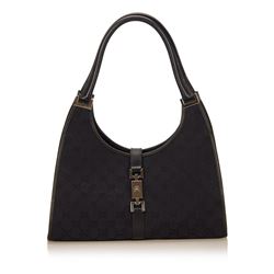 Gucci Black Canvas Jacquard Leather Trim Jackie Bag