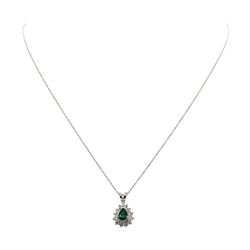 0.65 ctw Emerald And Diamond Pendant & Chain - 14KT White Gold