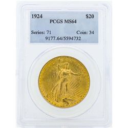 1924 $20 St. Gaudens Double Eagle Gold Coin PCGS MS64