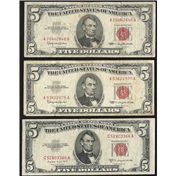 Lot of (3) 1953 & 1963 $5 Legal Tender Notes