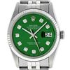 Image 1 : Rolex Mens 36mm Stainless Steel Green Diamond Datejust Wristwatch