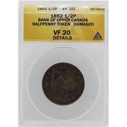 1852 Canada 1/2 Penny Bank of Upper Canada Token ANACS VF20 Details