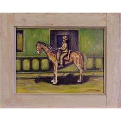 Edgar Aparecio (20th Century), MAN ON HORSE, 2000, acrylic painting on canvas, 9 x 12", signed...