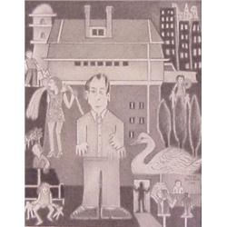 Marc Baseman (20th Century) American, MAN, 1999, detailed miniature graphite drawing on card, 2...