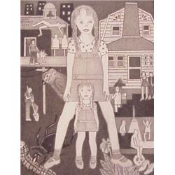 Marc Baseman (20th Century) American, CHILDREN, 1999, detailed miniature graphite drawing on ca...