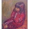 Image 1 : Arbit Blatas (b. 1909) American, SEATED GIRL IN RED, oil painting on board, 9 x 8", signed lowe...