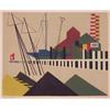 Image 1 : John Russell Clift (20th Century), TONG WHARF, color woodblock print, signed in pencil, image 1...