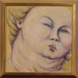 Contemporary School, PORTRAIT OF WOMAN, acrylic painting on canvas, 24 x 24", framed, some smal...