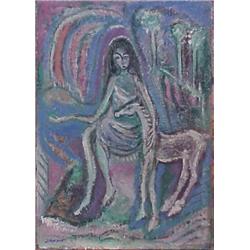 Dandin (20th Century), JEUNE FILLE AU CHEVAL, 2001, acrylic painting on board, 27 x 19", titled...