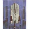 Image 1 : M'liz Keefe (20th Century) American, CRUCIFIX WITH TWO CHAIRS, acrylic painting on canvas, 48 1...