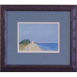 Greg Kondos (20th Century) American, SUMMER HOUSE, 1969, gouache on paper, 5 1/2 x 7 3/4", sign...