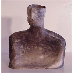 Mekong Lim (20th Century), HUMAN BUST #3, ceramic sculpture, 13" tall, signed, some chips. Star...