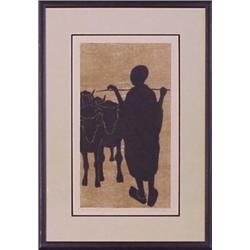 J Loupekine (20th Century), CHILDREN OF TARKHANA II, color woodblock print, signed in pencil, f...