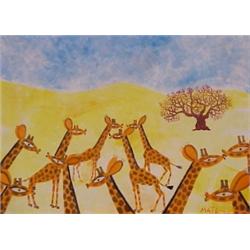 Henri Maik (20th Century) European, GIRAFFES, 1979, oil painting on canvas, 8 1/2 x 12", signed...