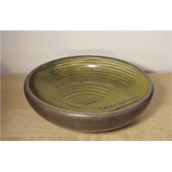 Kazuko Matthews (20th Century), BOWL, green glaze ceramic bowl, 11 1/4" diameter, 3 1/2" tall,...