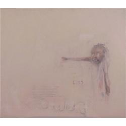 Wes Mills (b. 1960) American, COWARD/LIES, 1992, pencil and acrylic painting on wood, 48 x 54",...