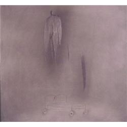 Wes Mills (b. 1960) American, SHARP THINGS ABOVE MY BED, 1992, graphite on board, 14 x 15", sig...