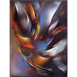 Leonardo Nierman (b. 1927) Israeli/Mexican, MOUNTAIN WIND, acrylic painting on Masonite, 31 1/2...