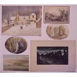 19th Century Style watercolors, VARIOUS TOWN SCENES AND LANDSCAPES, a collection of five waterc...
