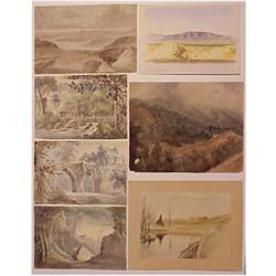 19th Century Style watercolors, LANDSCAPES, a collection of seven watercolors on paper, various...