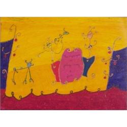 Outsider Art (20th Century), THE RIPEN APPLE IS GETTING READY TO FALL, acrylic and crayon on bo...