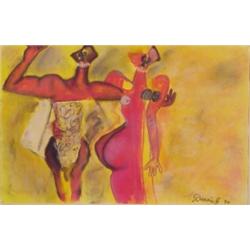 Outsider Art (20th Century), TOOTHY COUPLE, 1994, color pastel on paper, 26 x 40", signed 'Denn...