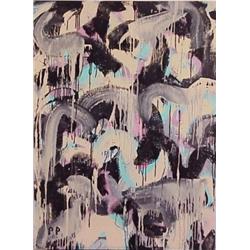 Peter Parks (b. 1947) American, SQUGGLES (black, aqua, mauve), acrylic painting on canvas, 60 x...