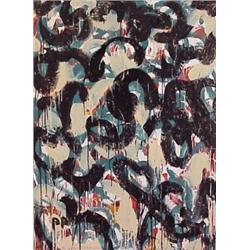 Peter Parks (b. 1947) American, HEAVY BLACK SWIRLS (black, crFme), acrylic painting on canvas,...