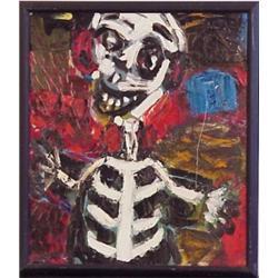 Peter Parks (b. 1947) American, LAUGHING SKELETON, acrylic painting on canvas, 30 x 26, framed....